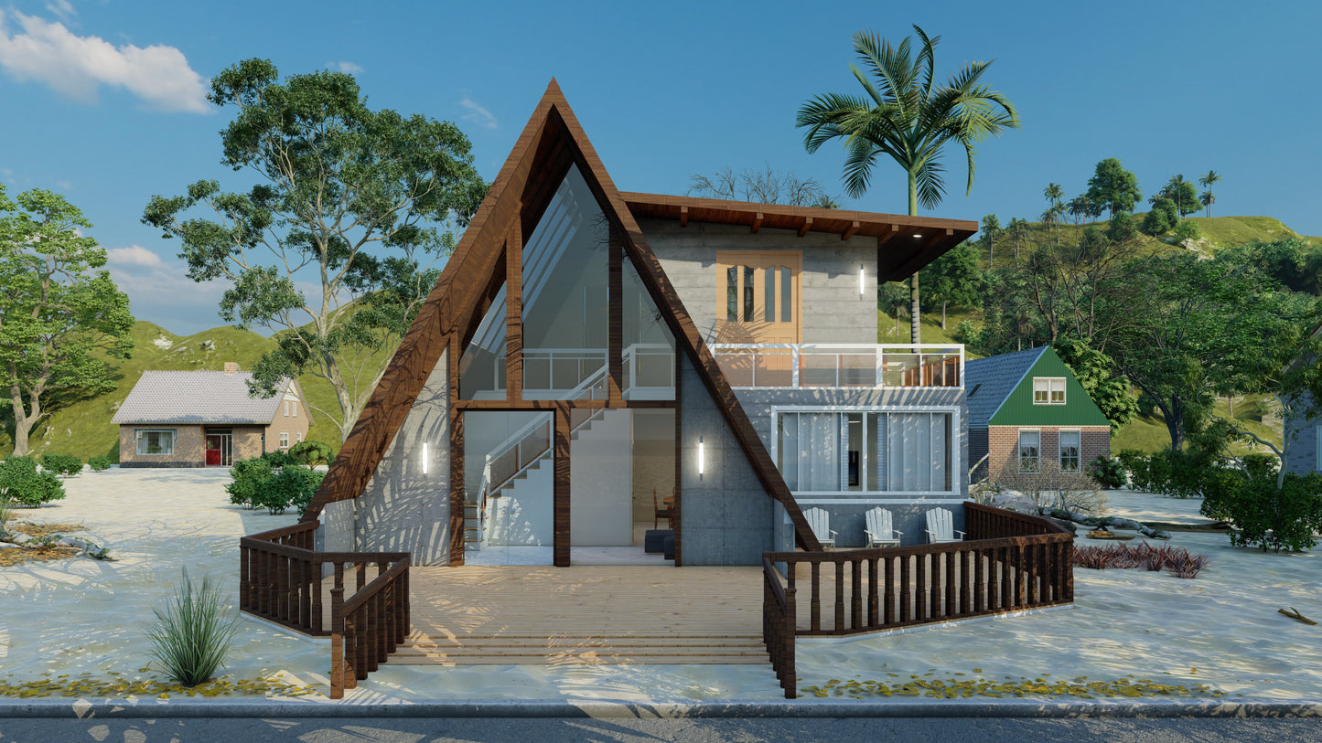 A-Frame Cabin Plans with Loft Mezzanine - 931 sqft Flexible Design