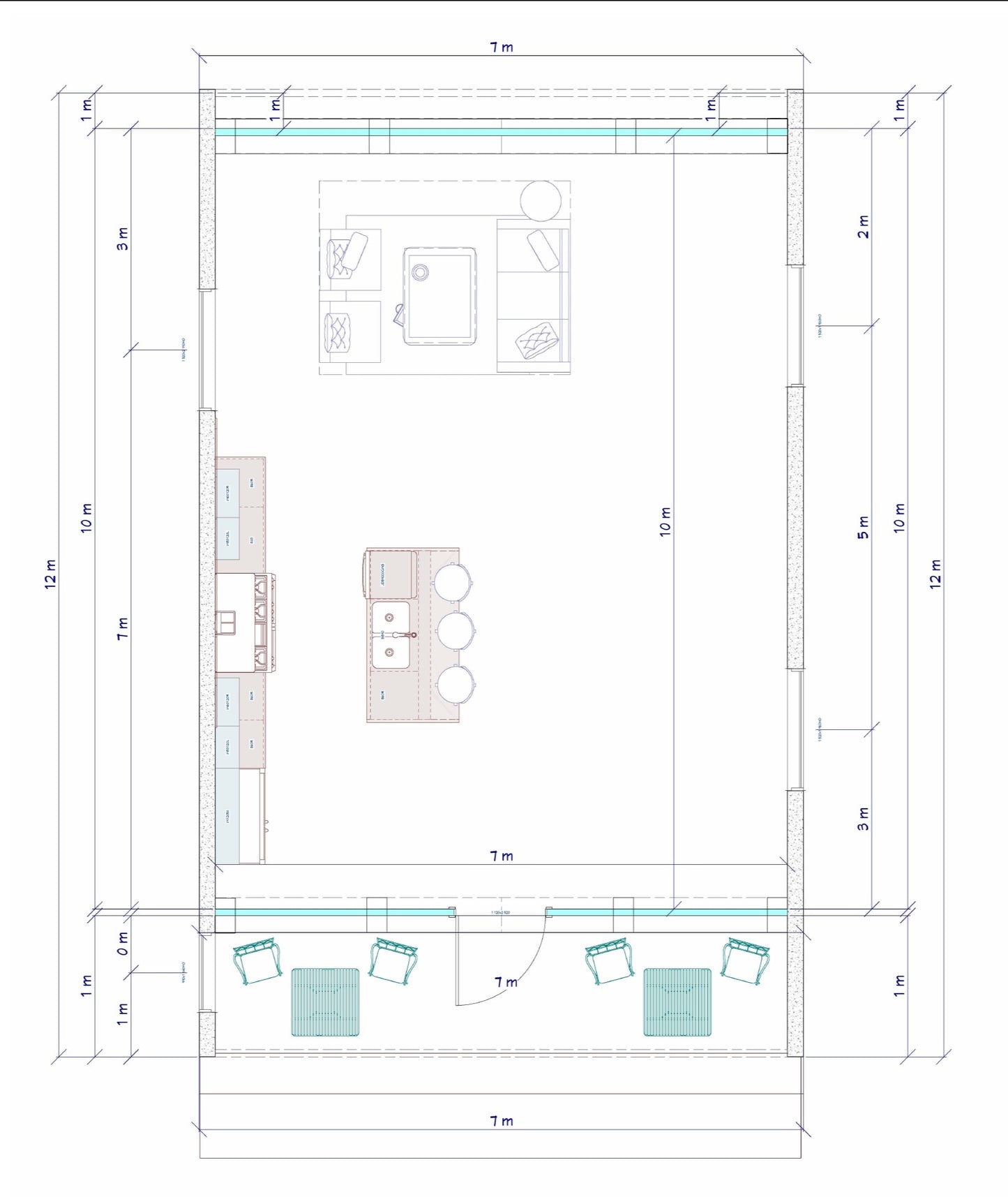 A-Frame Tiny Home Design Plans 7x11m - Flexible Design with Kitchen Island, Sitting Area, and Porch