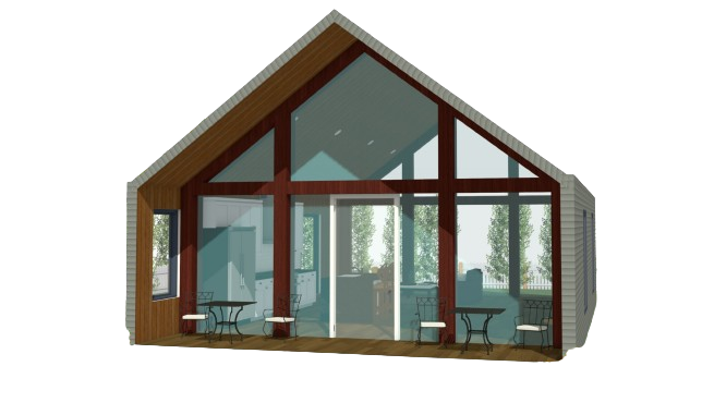 A-Frame Tiny Home Design Plans 7x11m - Flexible Design with Kitchen Island, Sitting Area, and Porch
