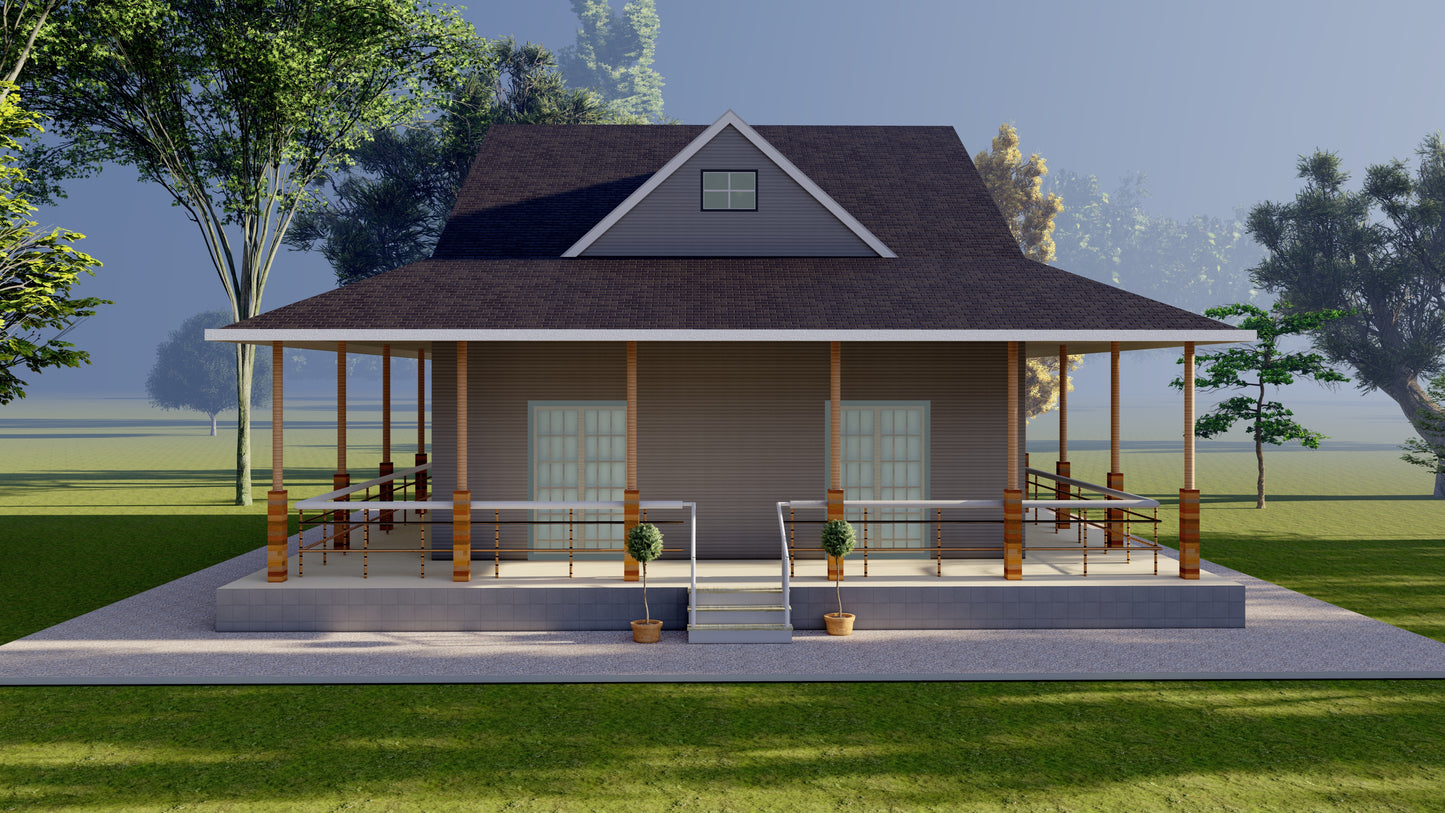 Blueprints - 2-Bedroom House with Wrap-Around Porch – Floor Plan, Electrical Plan, Elevations, Roof Plan, Foundation Plan, and in Depth Details