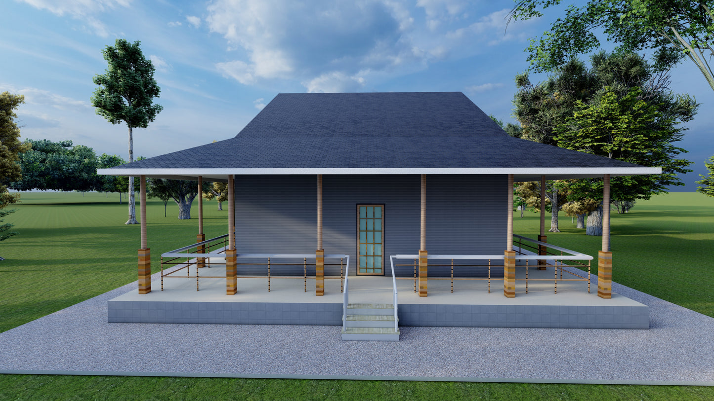 Blueprints - 2-Bedroom House with Wrap-Around Porch – Floor Plan, Electrical Plan, Elevations, Roof Plan, Foundation Plan, and in Depth Details