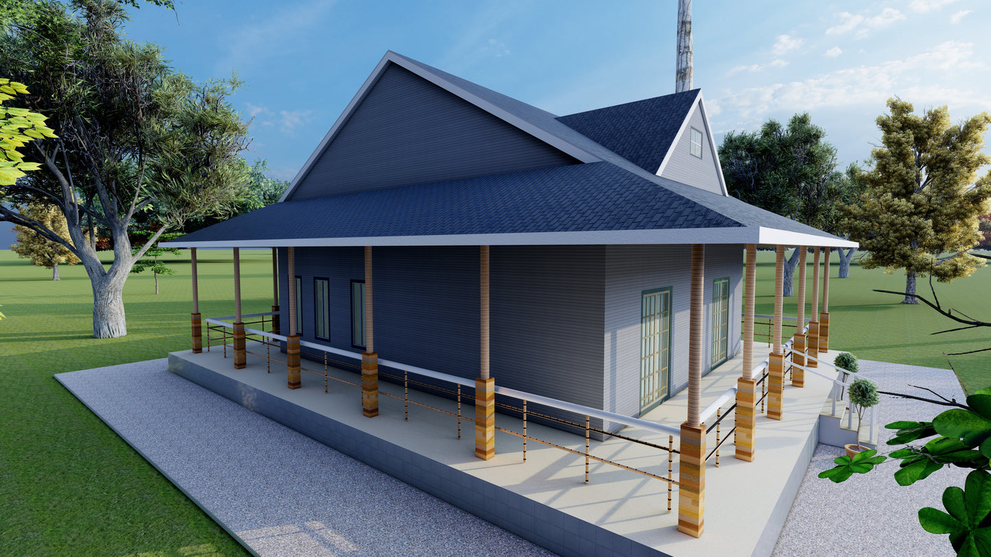 Blueprints - 2-Bedroom House with Wrap-Around Porch – Floor Plan, Electrical Plan, Elevations, Roof Plan, Foundation Plan, and in Depth Details