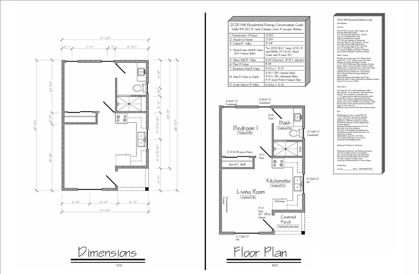 Building Plans for 18 x 27 Tiny Home - 479sqft Area Living Space