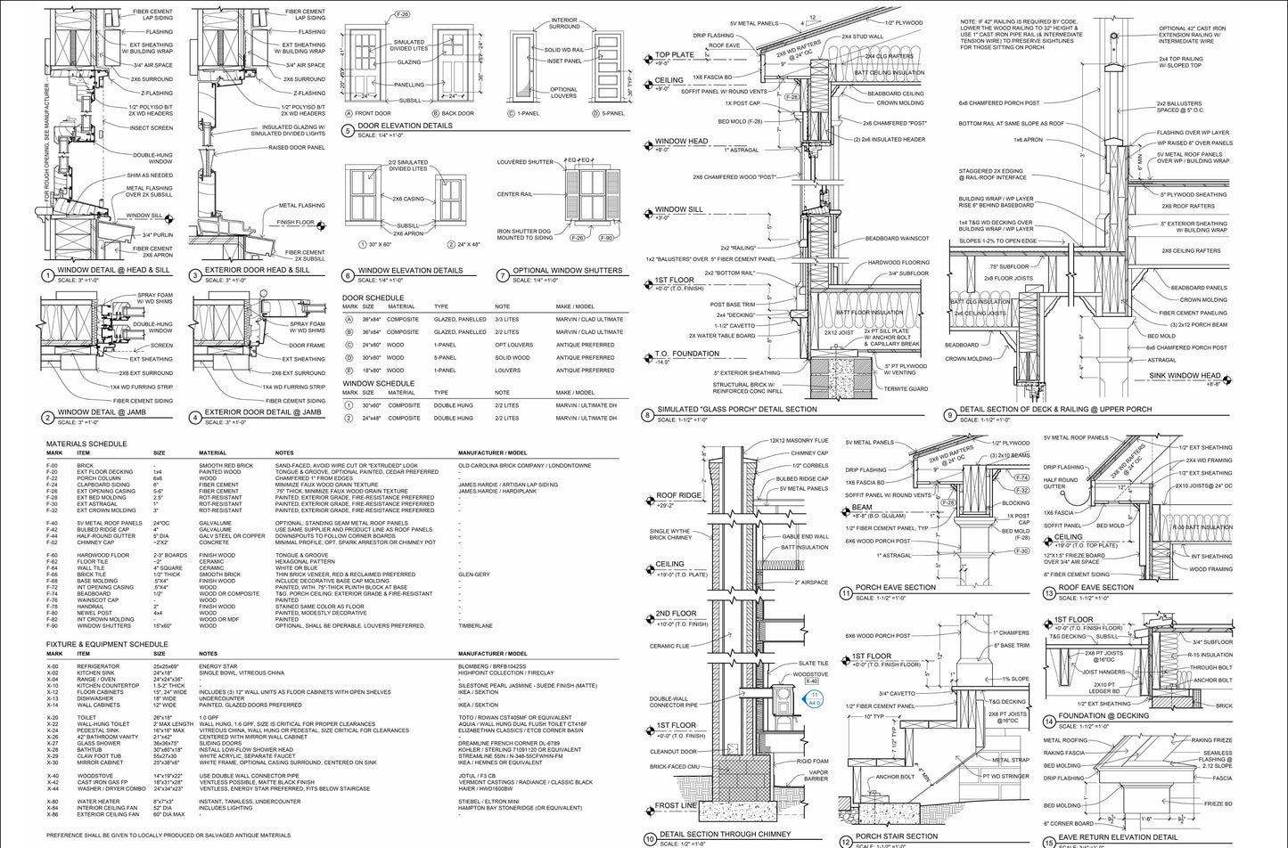 Construction Documents for 3-Bedroom 2-Story American Farmhouse - 1945 sqft with Detailed Plans