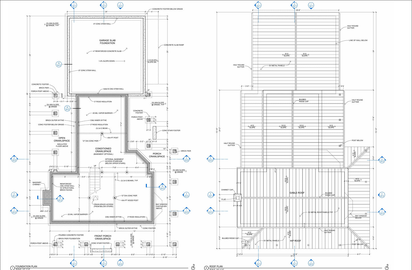 Construction Documents for 3-Bedroom 2-Story American Farmhouse - 1945 sqft with Detailed Plans