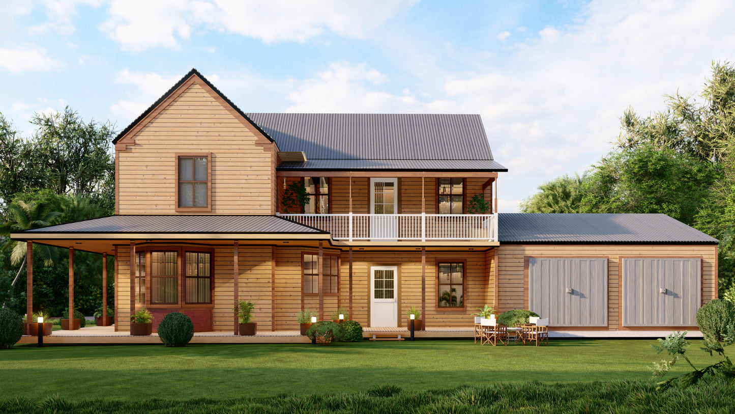 Construction Documents for 3-Bedroom 2-Story American Farmhouse - 1945 sqft with Detailed Plans