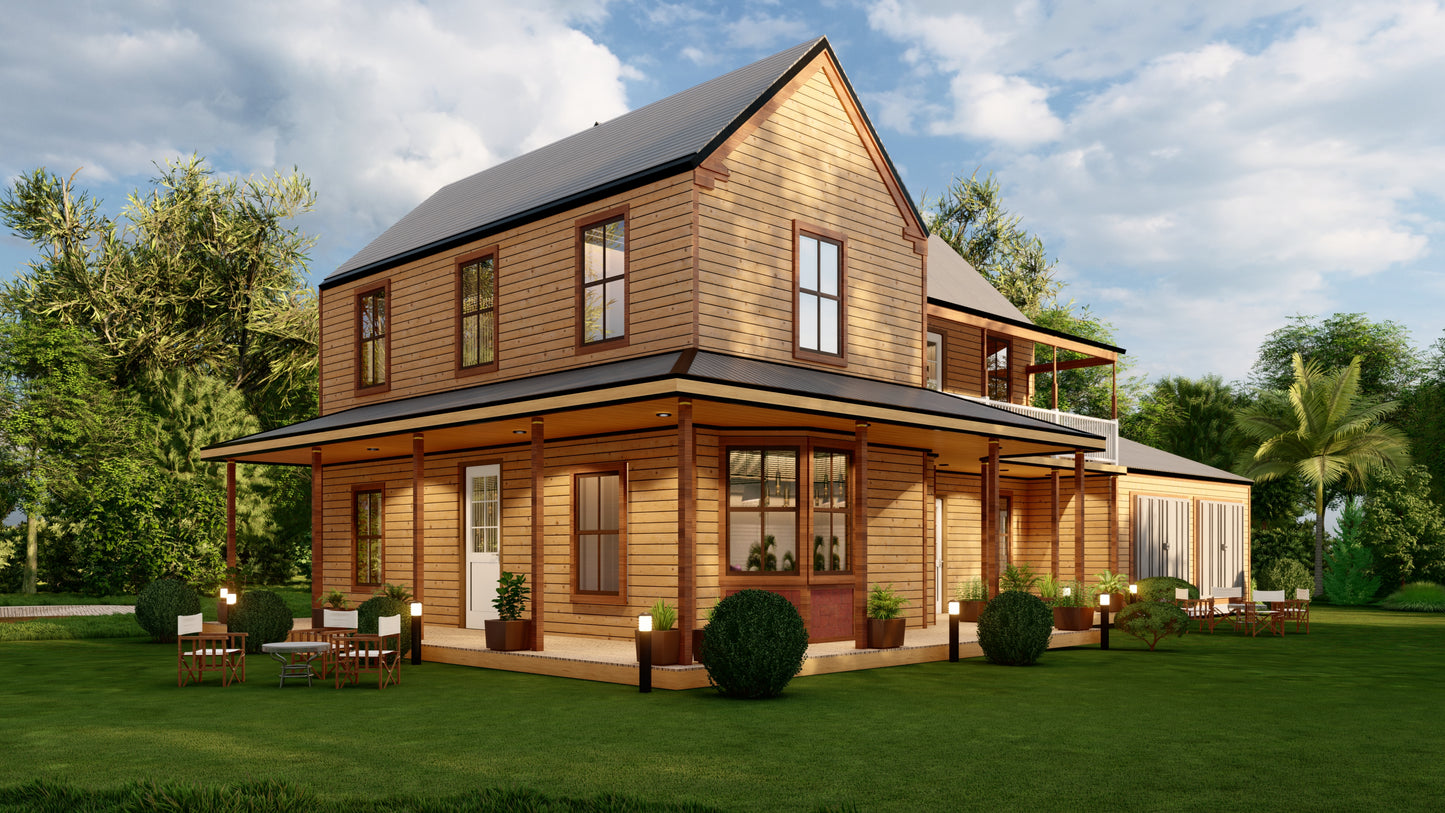 Construction Documents for 3-Bedroom 2-Story American Farmhouse - 1945 sqft with Detailed Plans