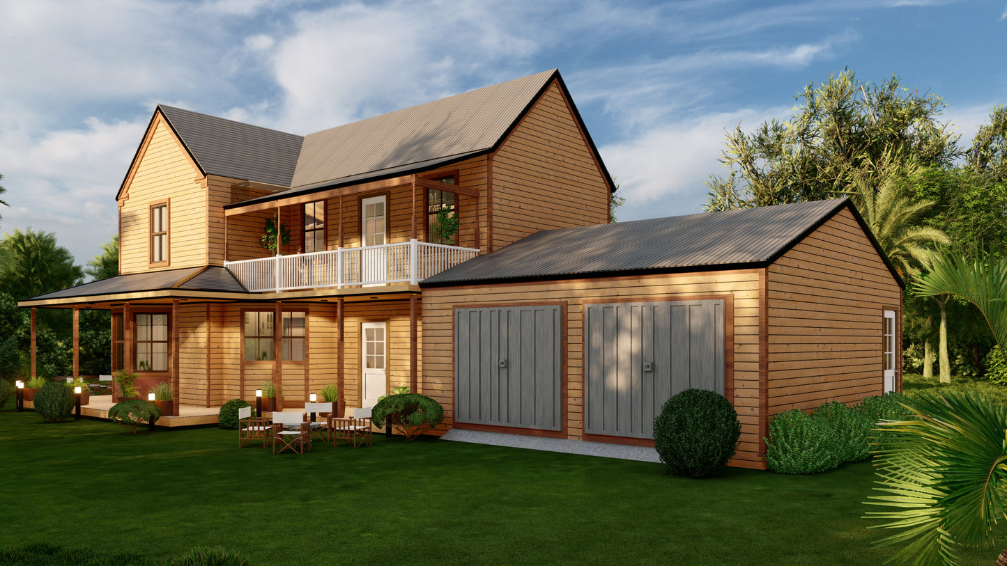 Construction Documents for 3-Bedroom 2-Story American Farmhouse - 1945 sqft with Detailed Plans