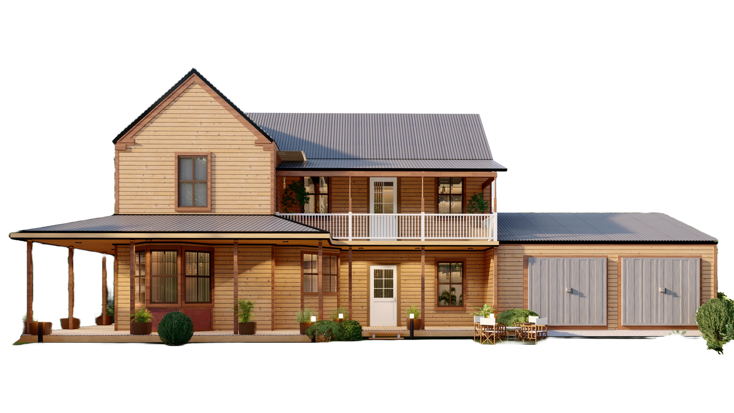 Construction Documents for 3-Bedroom 2-Story American Farmhouse - 1945 sqft with Detailed Plans