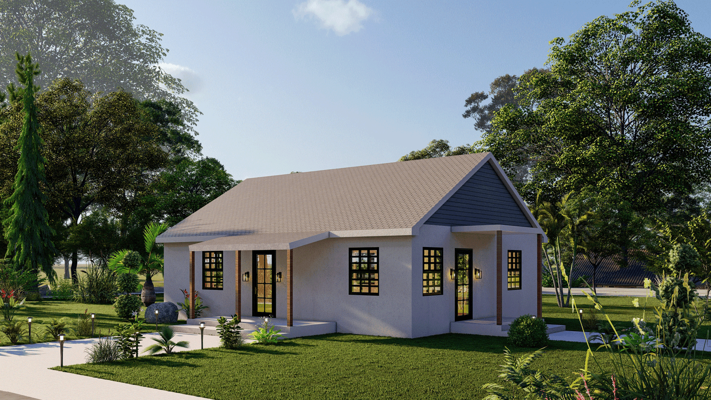 DIY Tiny Home Plans | 3 Bedroom Single Story 26x33 | 858sqft | Cottage Floor Plan Blueprints