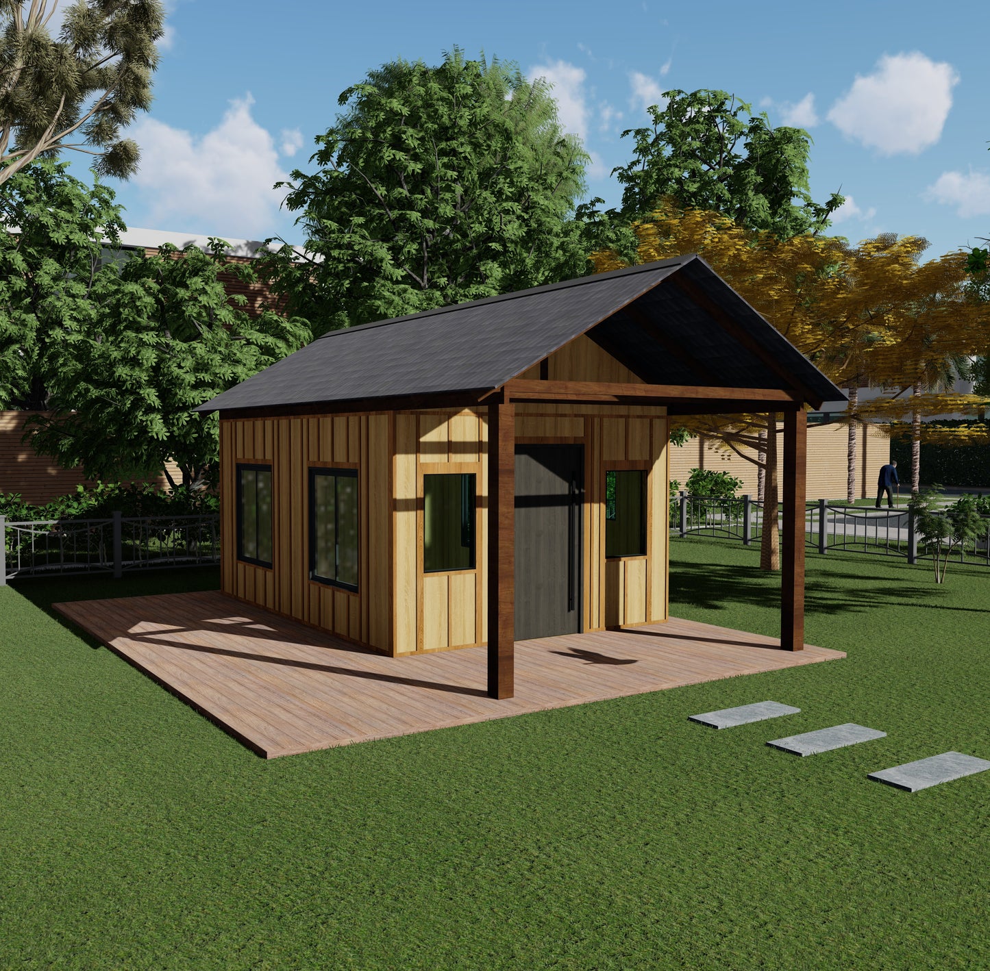 DIY Wood Shed Building Plans - 16'x11', 182 sqft with Wrap Around Deck Step by Step Instructions & Material List