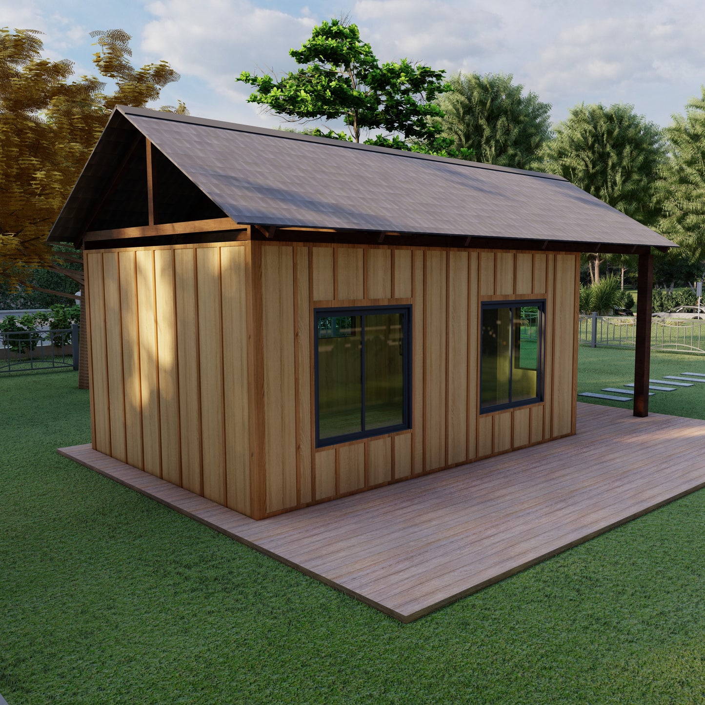DIY Wood Shed Building Plans - 16'x11', 182 sqft with Wrap Around Deck Step by Step Instructions & Material List