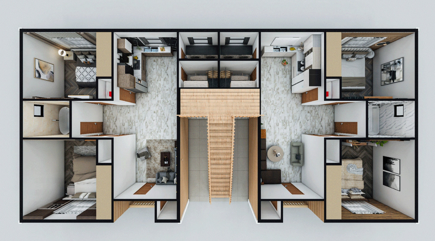 Fourplex Multifamily Building Plans 60’x29’ – 2 Storeys, 4 Units, Detailed Architectural, Electrical, Plumbing Plans