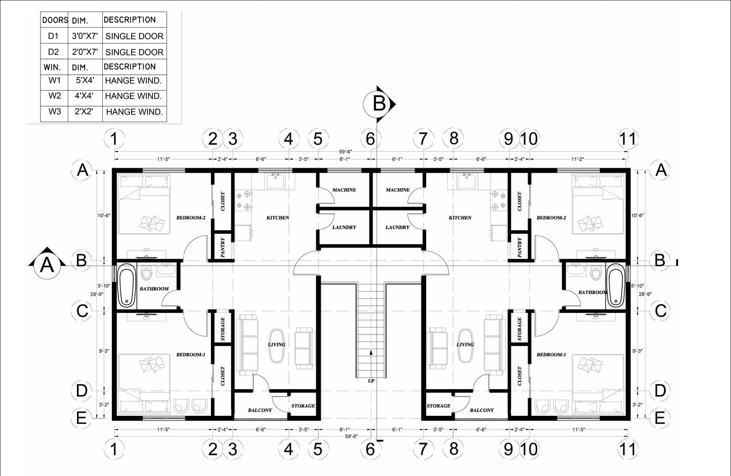 Fourplex Multifamily Building Plans 60’x29’ – 2 Storeys, 4 Units, Detailed Architectural, Electrical, Plumbing Plans