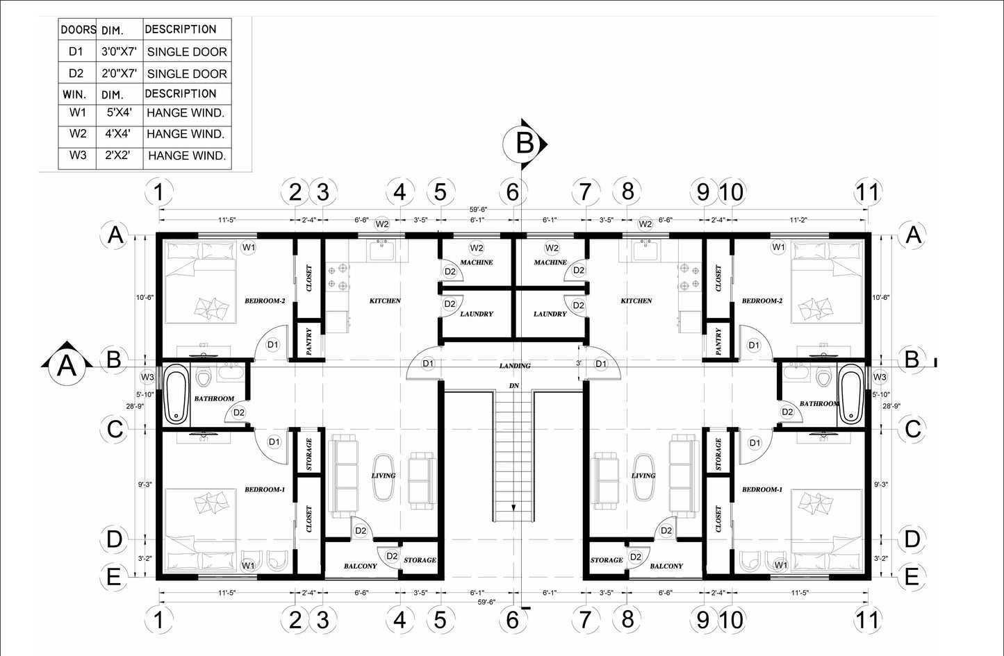 Fourplex Multifamily Building Plans 60’x29’ – 2 Storeys, 4 Units, Detailed Architectural, Electrical, Plumbing Plans
