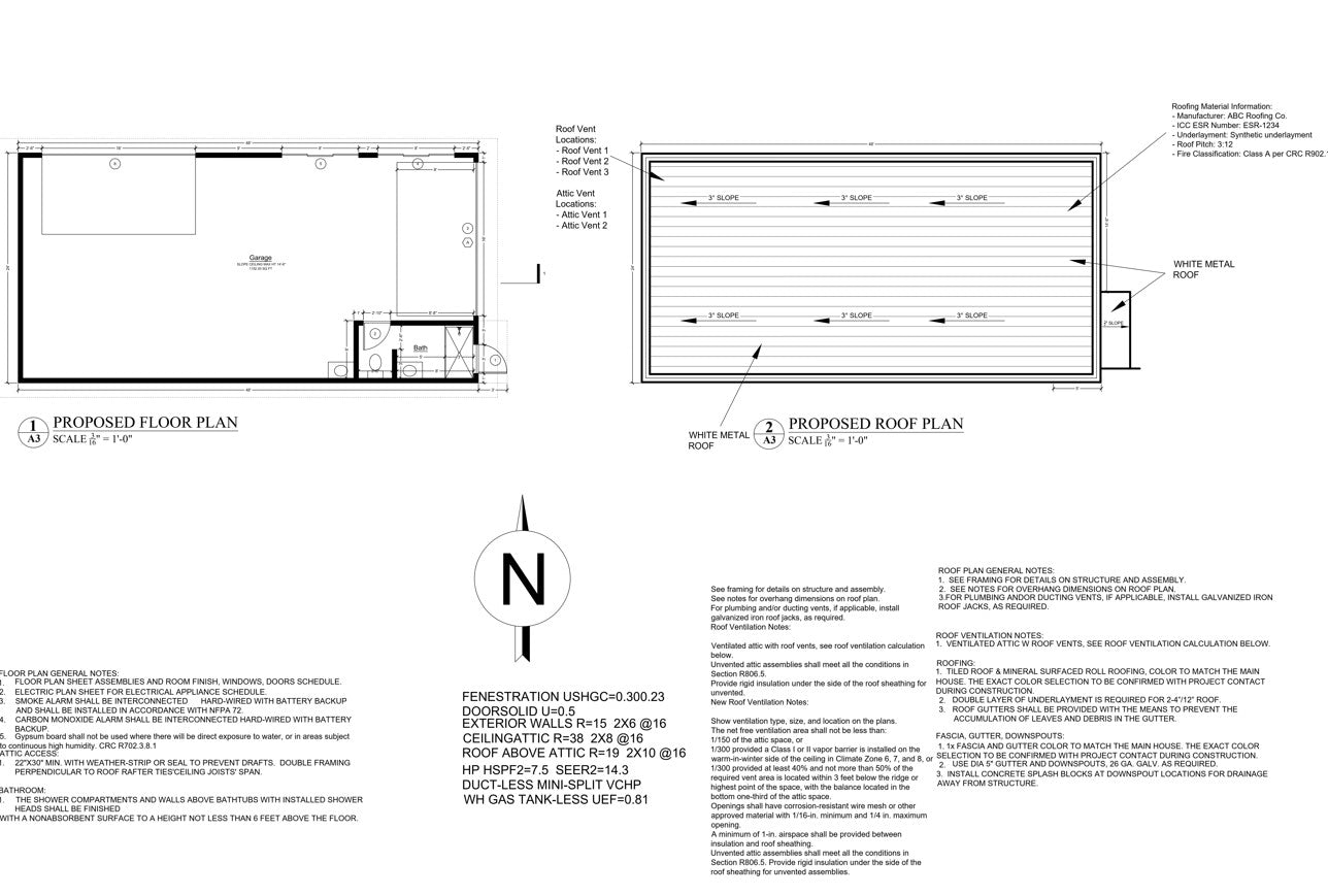 48' x 24' Garage or ADU Building Plans - Construction Set with Floor Plan, Elevations, Electrical & Plumbing