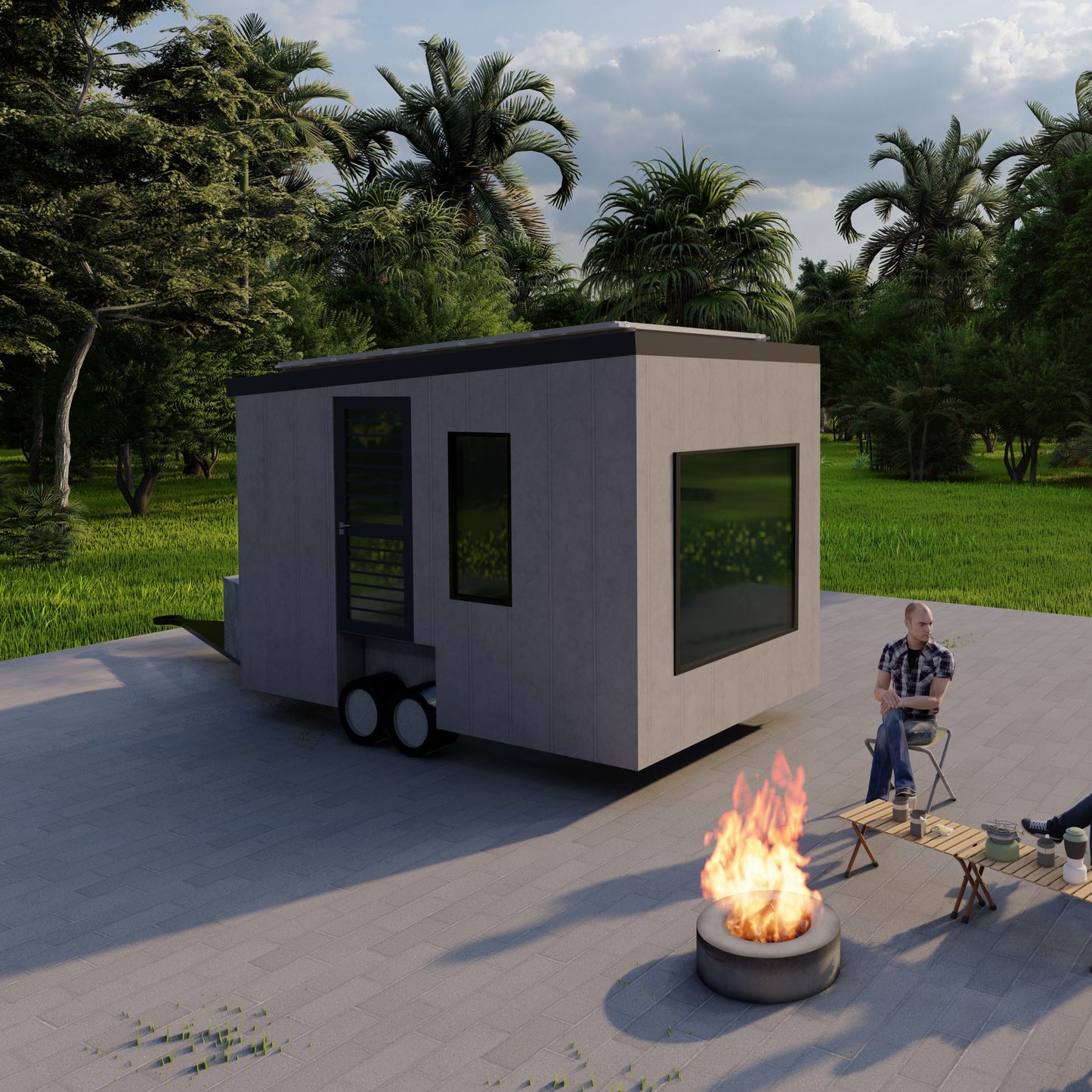 Small Mobile Home Design Plans - 13.5' x 5.5' - 75sqft - Bed, Mini Kitchen, Toilet, Shower