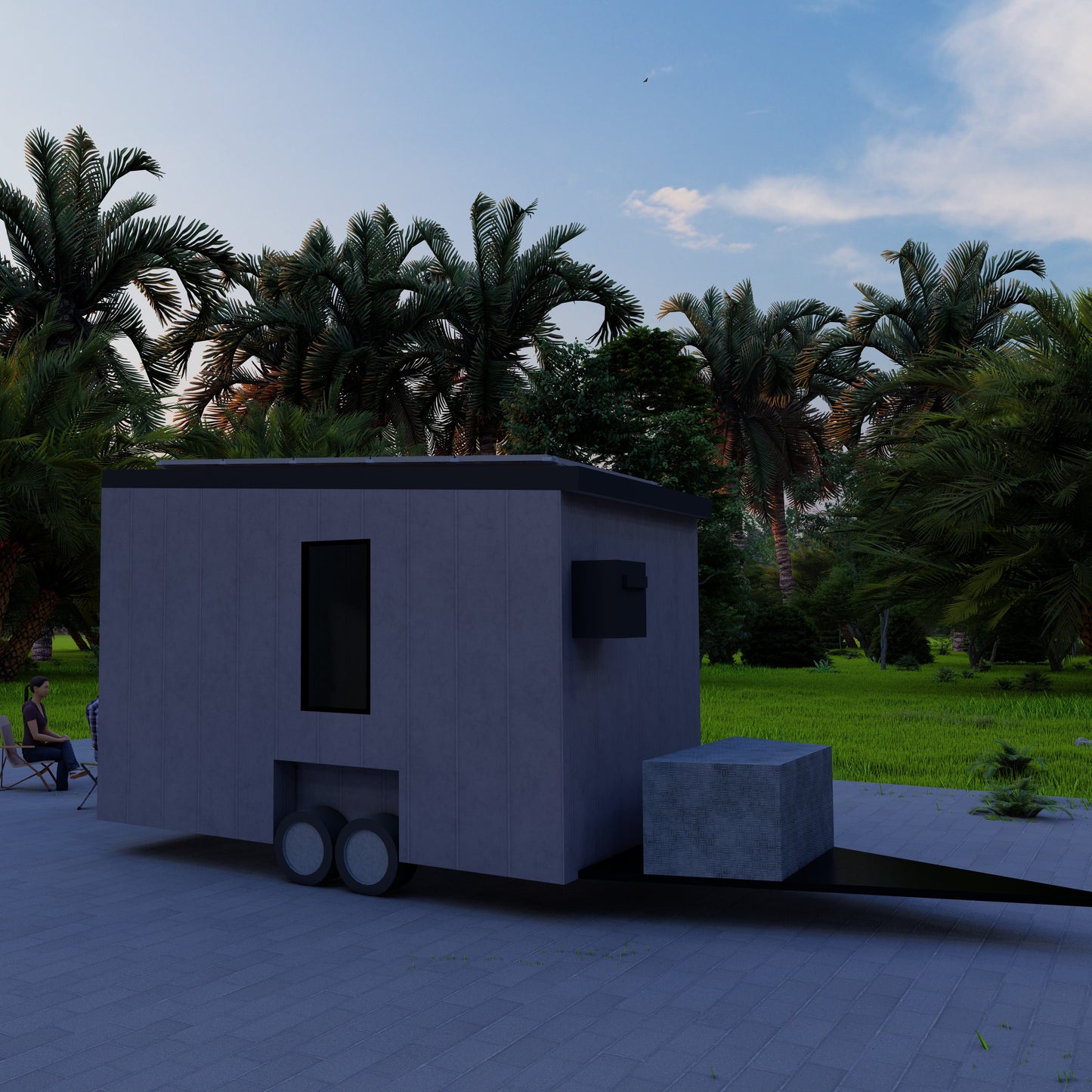 Small Mobile Home Design Plans - 13.5' x 5.5' - 75sqft - Bed, Mini Kitchen, Toilet, Shower