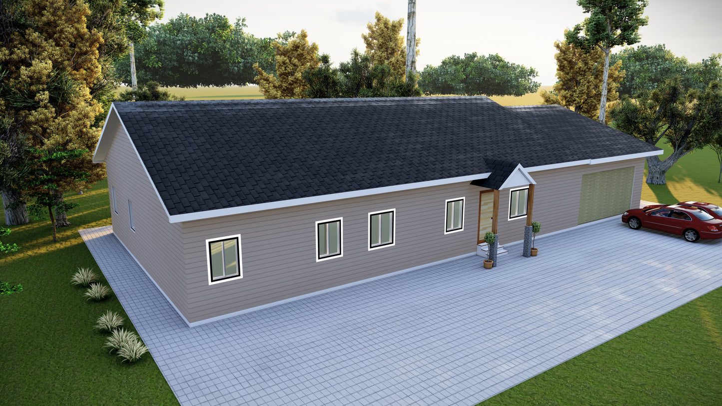 Spacious 4 Bedroom House Plan with Attached 2 Car Garage - 2400 sqft + 880 sqft Garage - Detailed Blueprints
