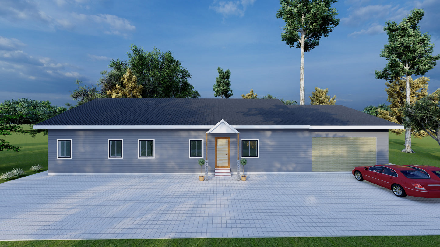 Spacious 4 Bedroom House Plan with Attached 2 Car Garage - 2400 sqft + 880 sqft Garage - Detailed Blueprints
