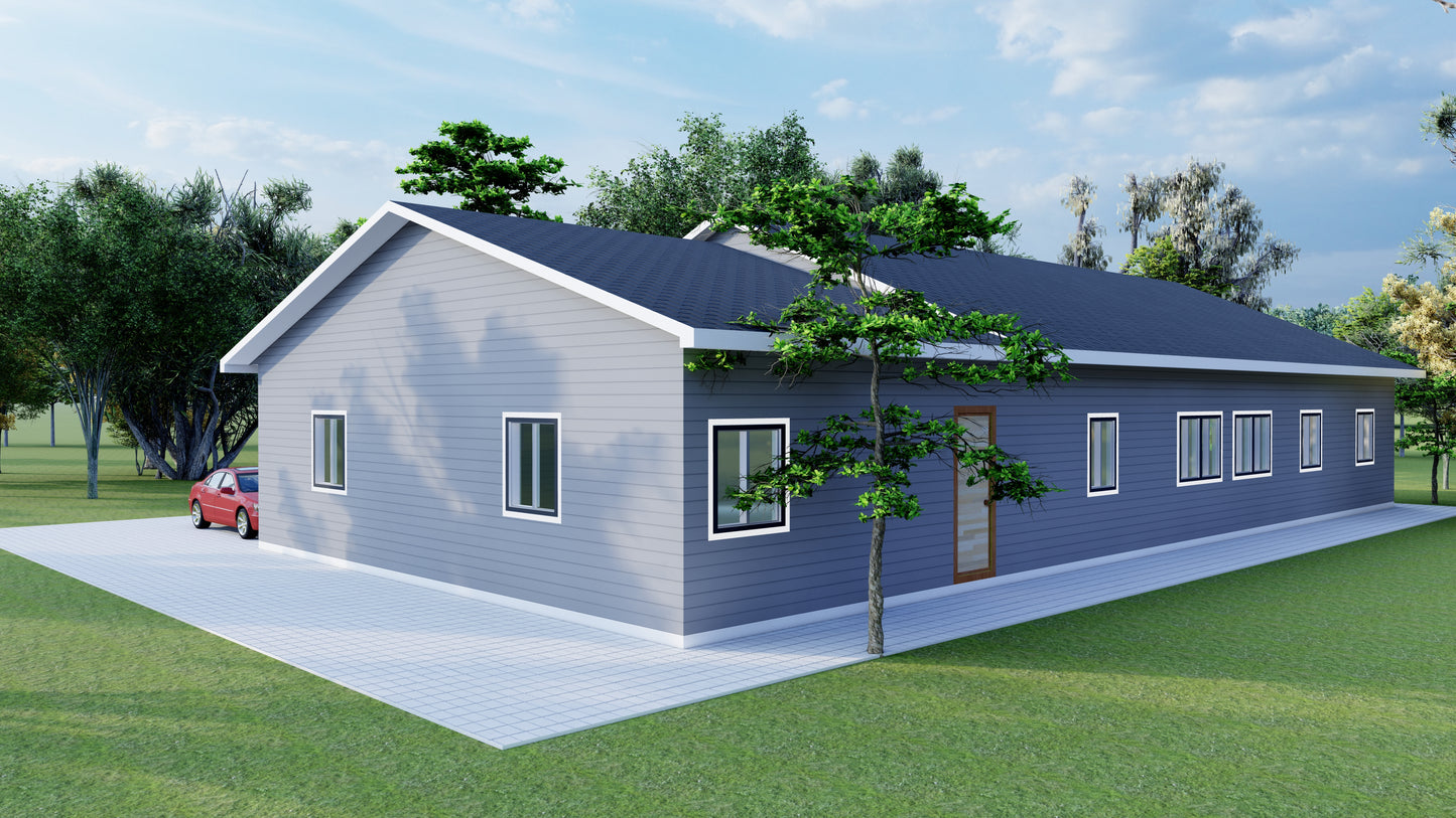 Spacious 4 Bedroom House Plan with Attached 2 Car Garage - 2400 sqft + 880 sqft Garage - Detailed Blueprints