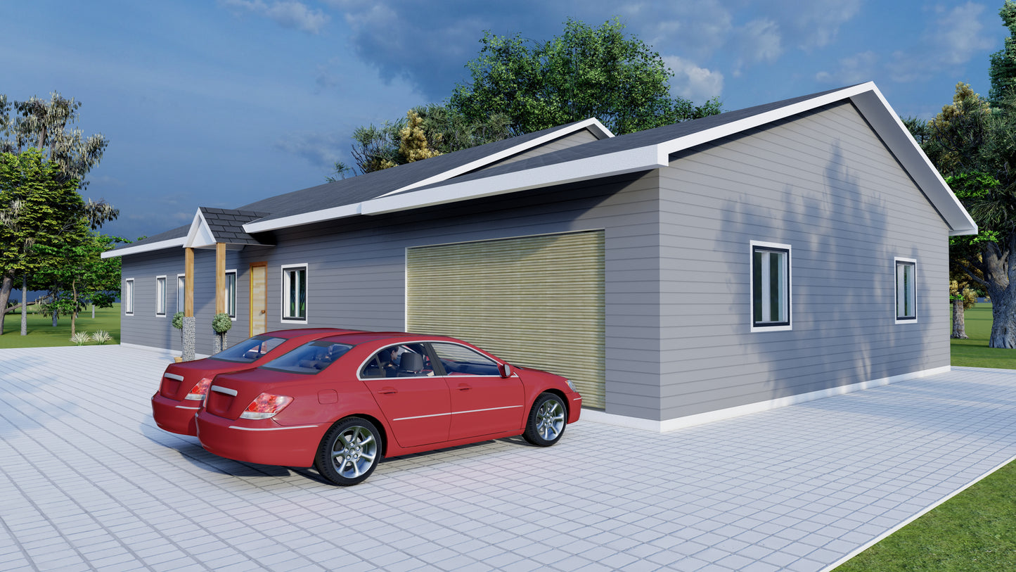 Spacious 4 Bedroom House Plan with Attached 2 Car Garage - 2400 sqft + 880 sqft Garage - Detailed Blueprints