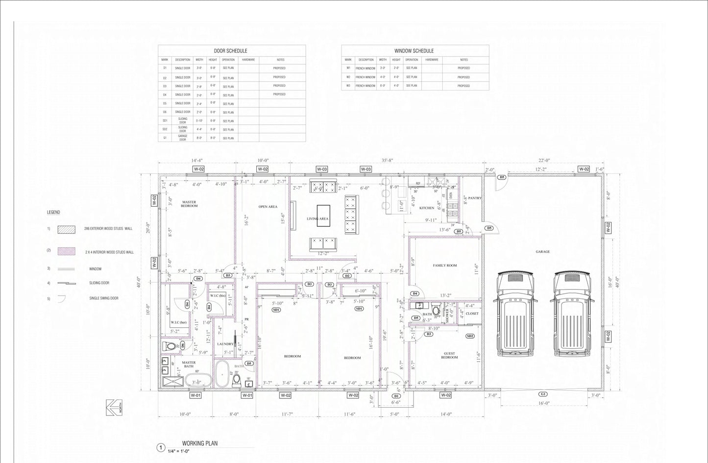 Spacious 4 Bedroom House Plan with Attached 2 Car Garage - 2400 sqft + 880 sqft Garage - Detailed Blueprints