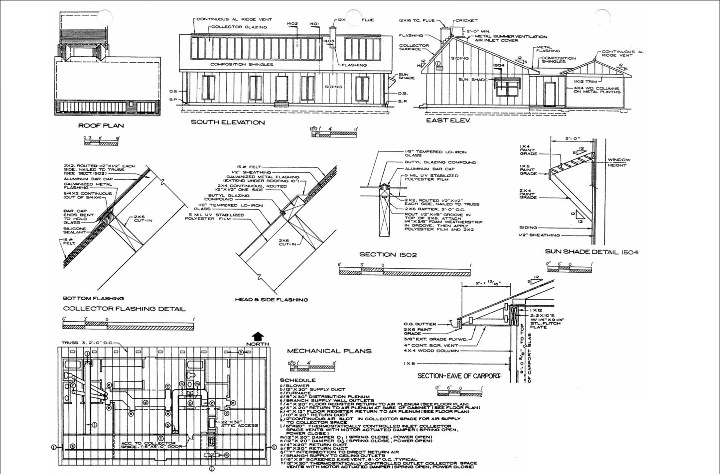 Sustainable Solar Energy Home Plans - 3 Bedrooms, Skylights, Carport, Construction Details
