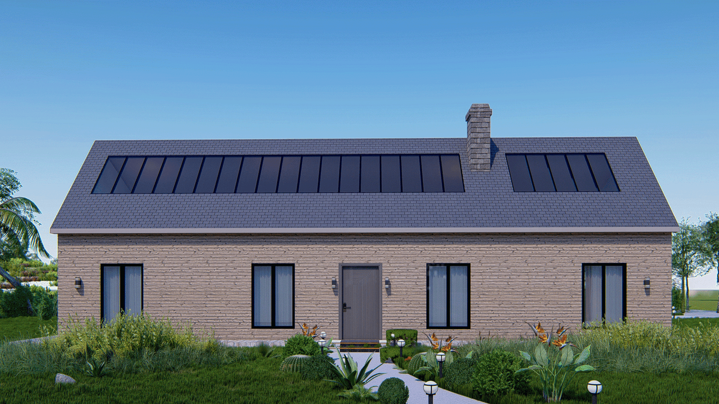 Sustainable Solar Energy Home Plans - 3 Bedrooms, Skylights, Carport, Construction Details