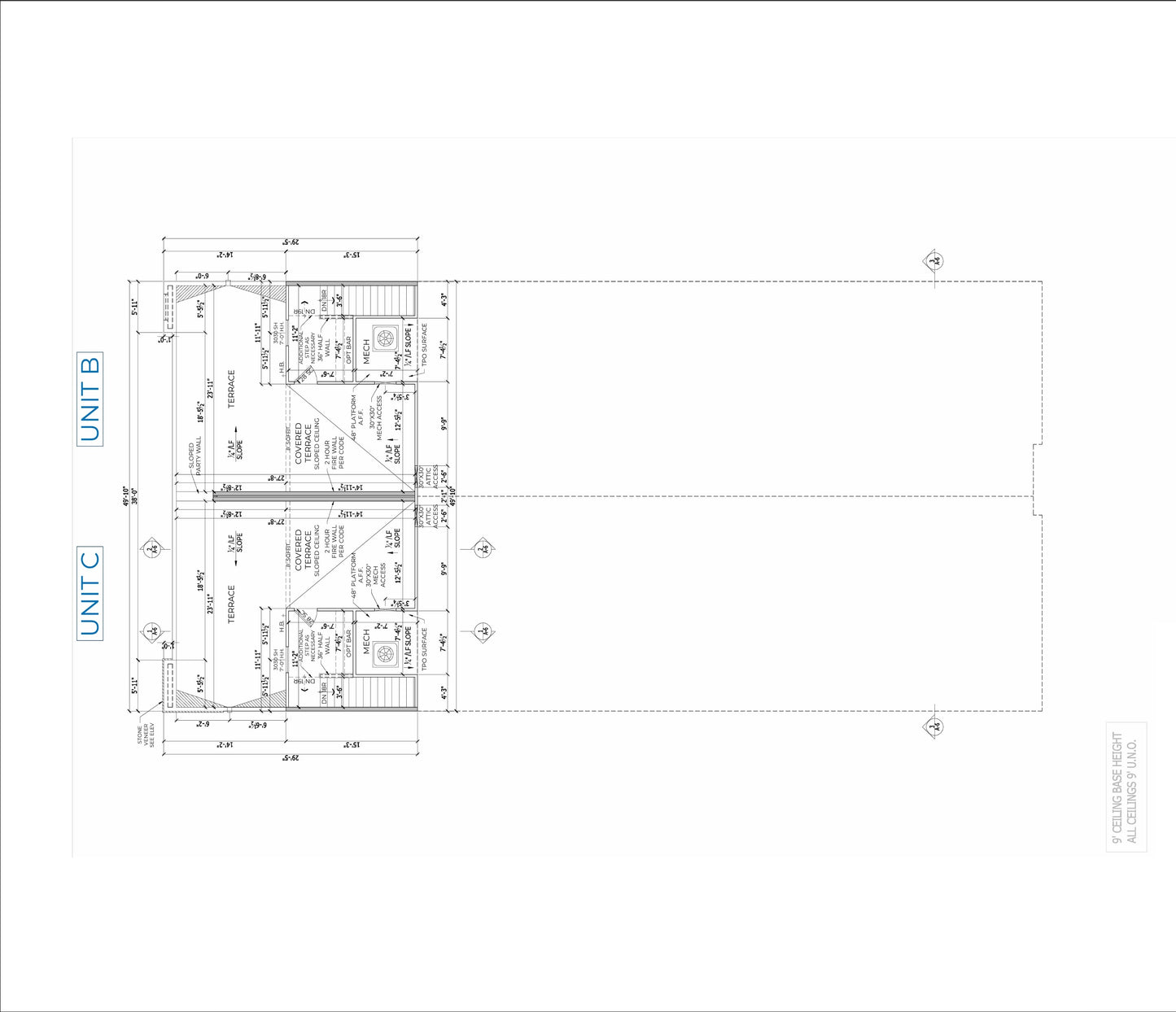 Three-Unit Town Home Building Plans – 4 Beds/4 Baths per Unit – Unit A 1199sqft & Unit B/C 1015sqft – Floor Plans, Elevations, and More