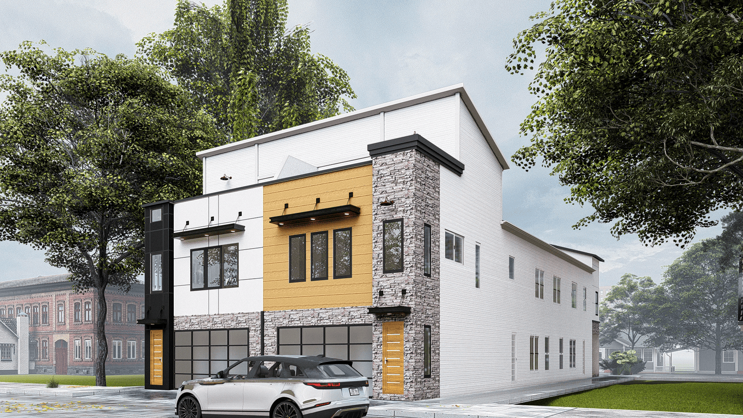 Three-Unit Town Home Building Plans – 4 Beds/4 Baths per Unit – Unit A 1199sqft & Unit B/C 1015sqft – Floor Plans, Elevations, and More