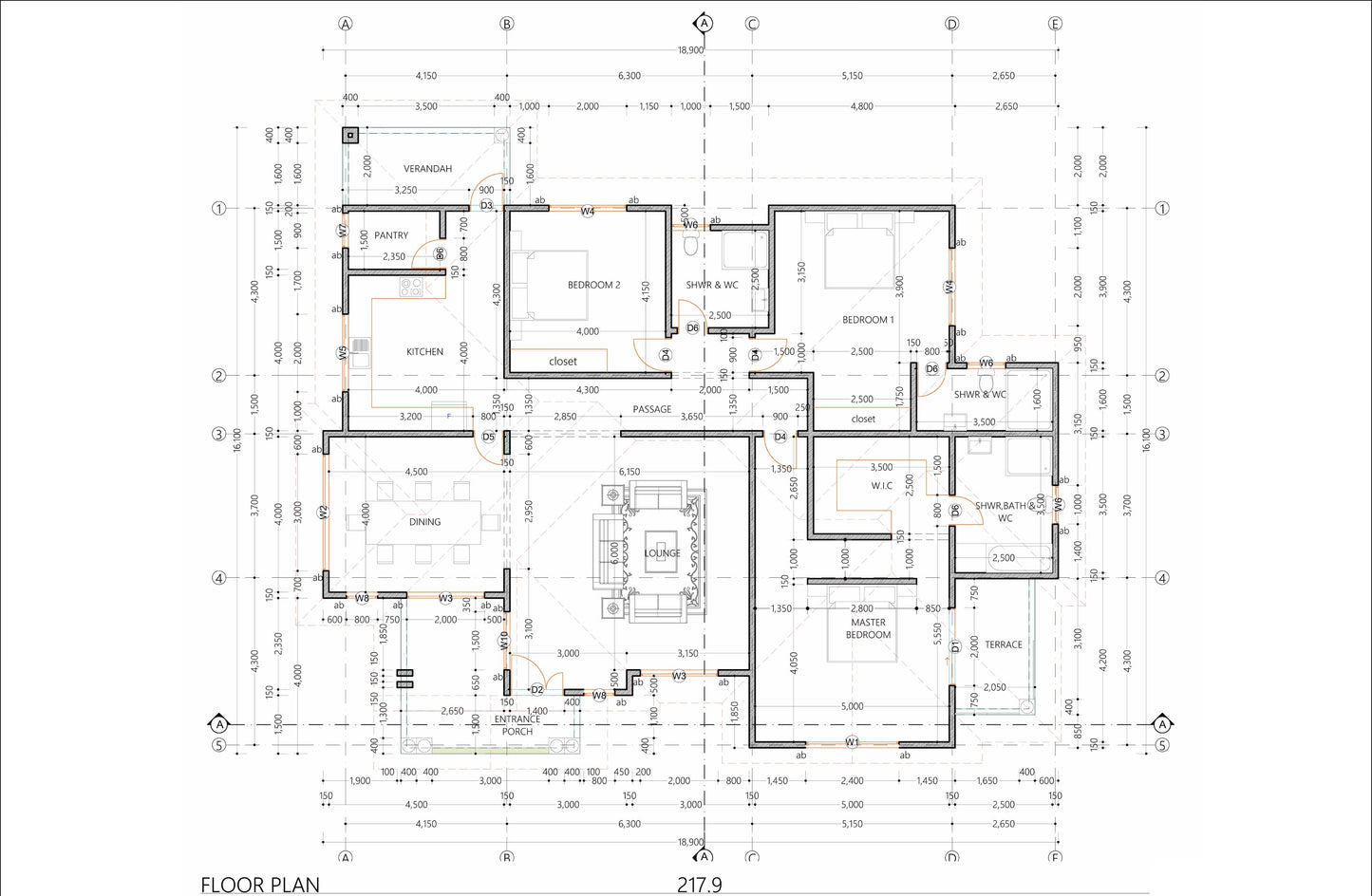 Three Bedroom Bungalow House Plans - Design Set with Foundation, Floor, and Elevation Plans