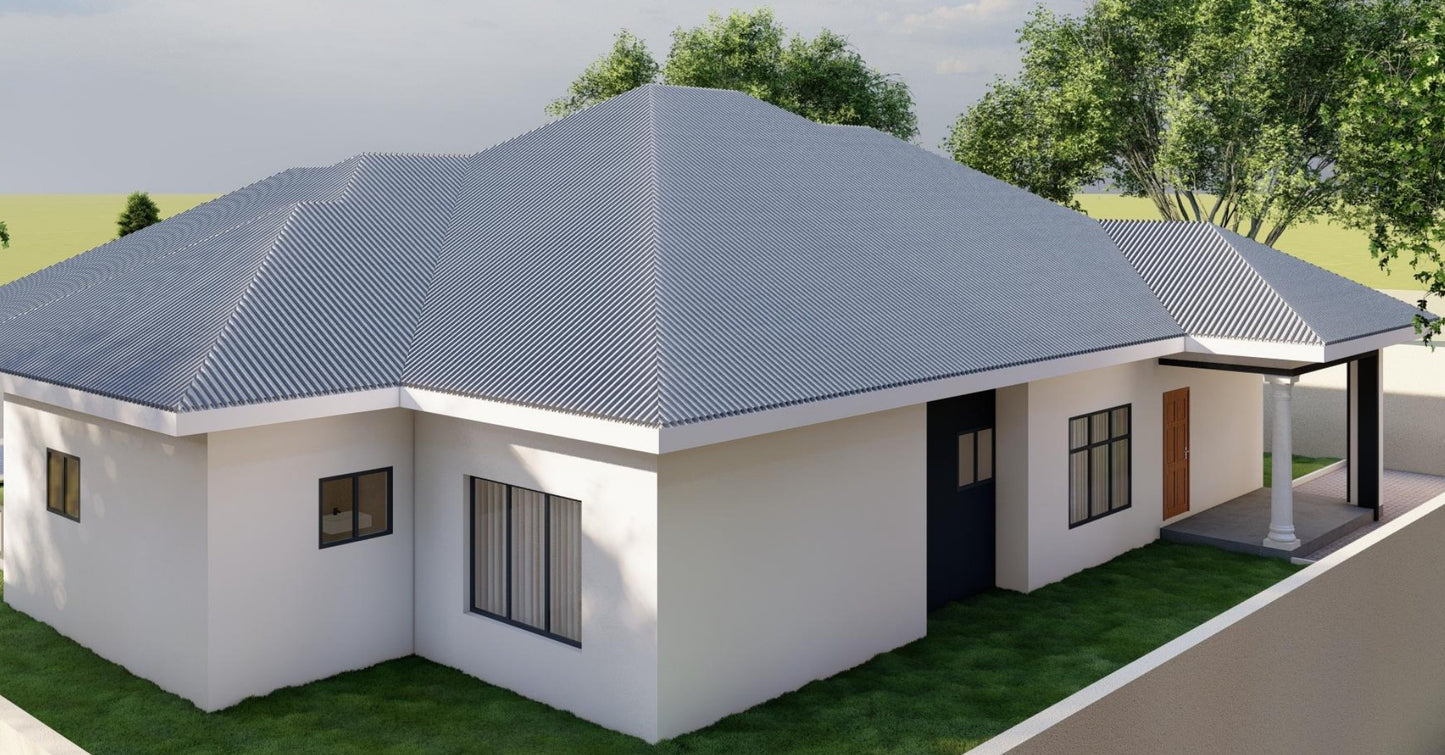 Three Bedroom Bungalow House Plans - Design Set with Foundation, Floor, and Elevation Plans