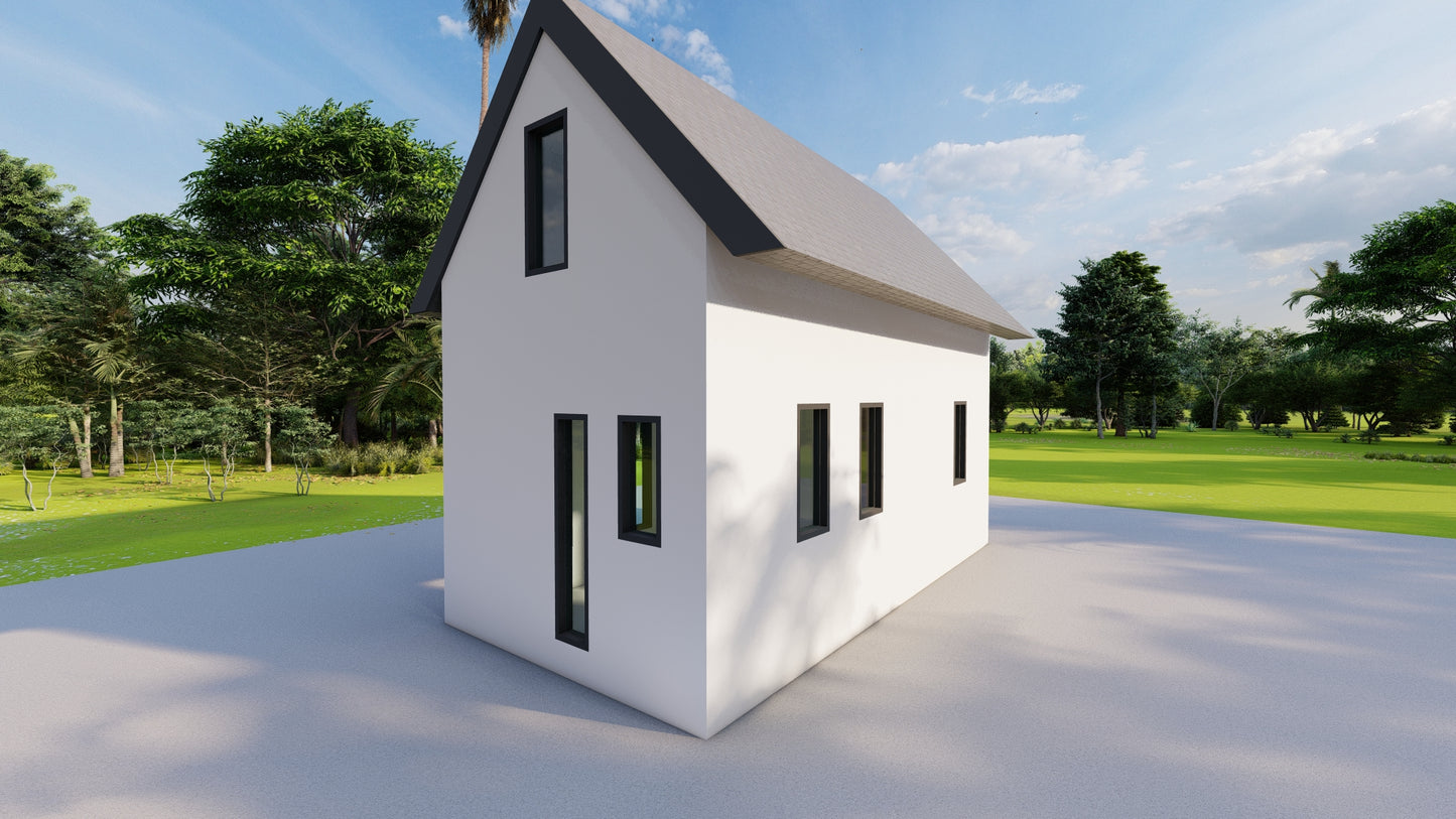 Plans Small House Minimal Lifestyle for 12' x 24' Tiny Home - Main Floor 288sqft, with loft above