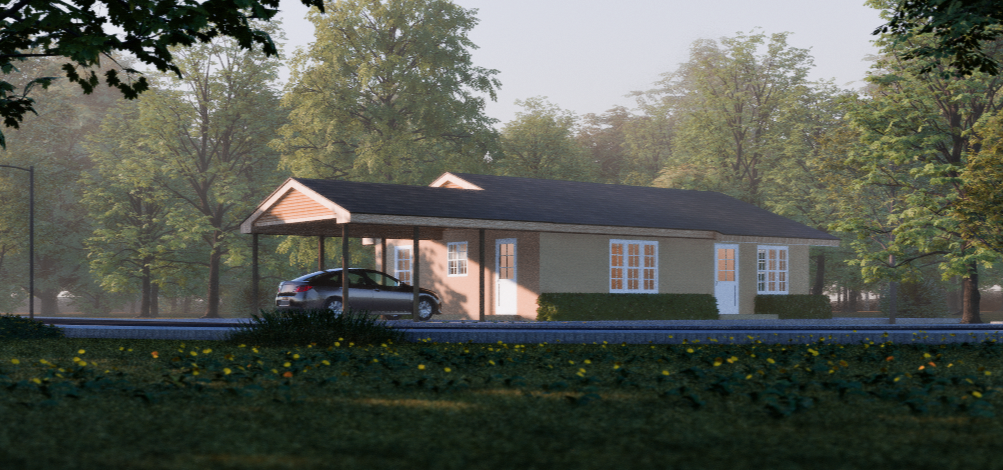 Tiny Home Plans - 2 Bedroom Single Story 28x36 1008sqft + Garage - Blueprints