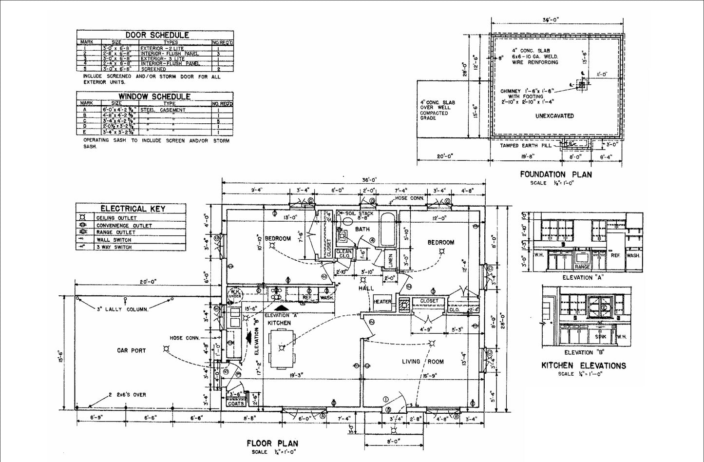 Tiny Home Plans - 2 Bedroom Single Story 28x36 1008sqft + Garage - Blueprints