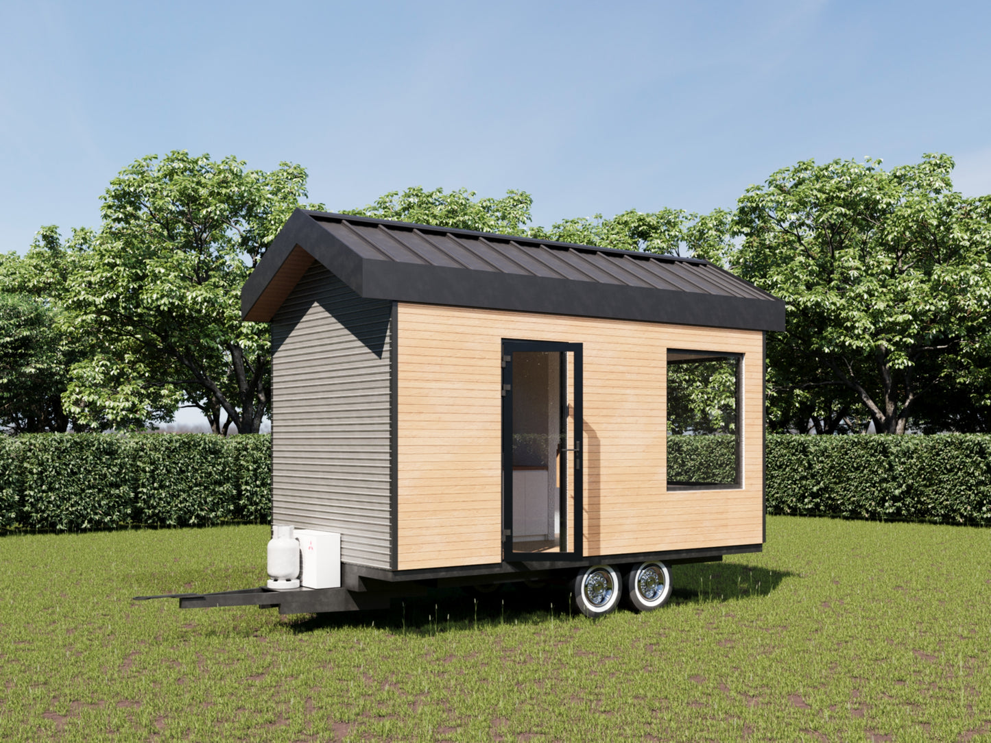 Tiny Home Plans on Wheels 115sqft - Mobile Living Design with 3D Visuals, Floor Plan Includes Bed, Kitchen, and Washroom