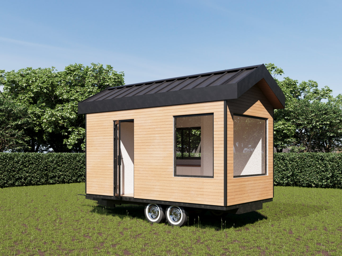 Tiny Home Plans on Wheels 115sqft - Mobile Living Design with 3D Visuals, Floor Plan Includes Bed, Kitchen, and Washroom