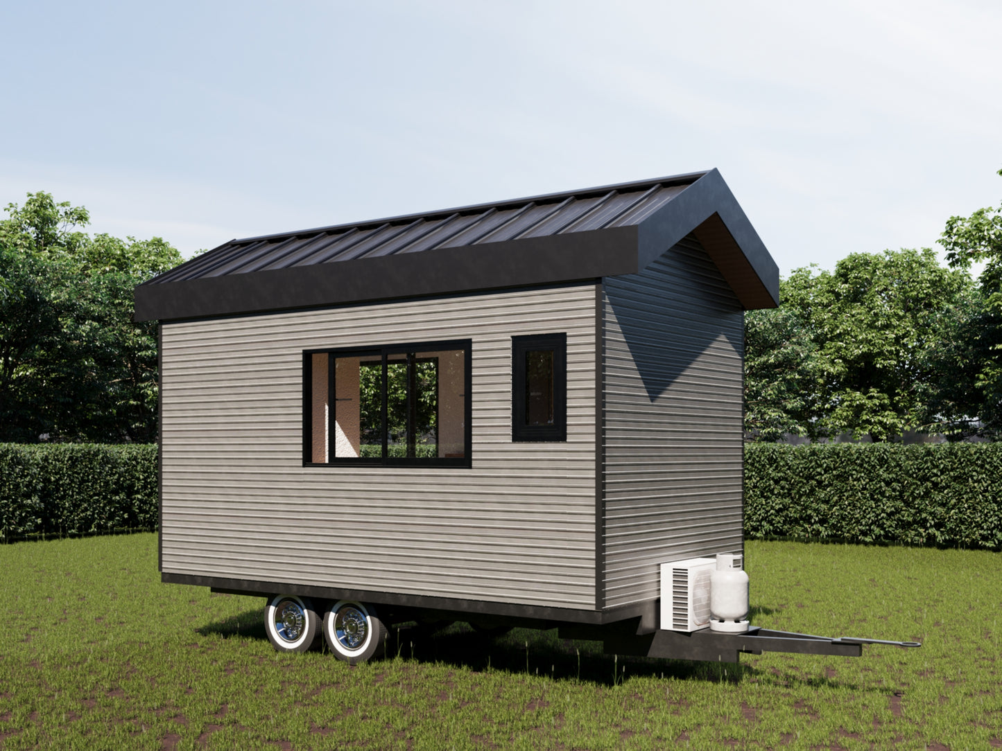 Tiny Home Plans on Wheels 115sqft - Mobile Living Design with 3D Visuals, Floor Plan Includes Bed, Kitchen, and Washroom