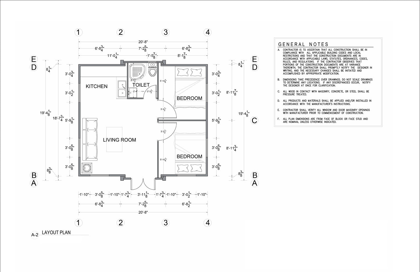 400sqft Tiny Home Plans with 2 Bedrooms, Living Room, Kitchen, Architectural Drawings and Utility Plans
