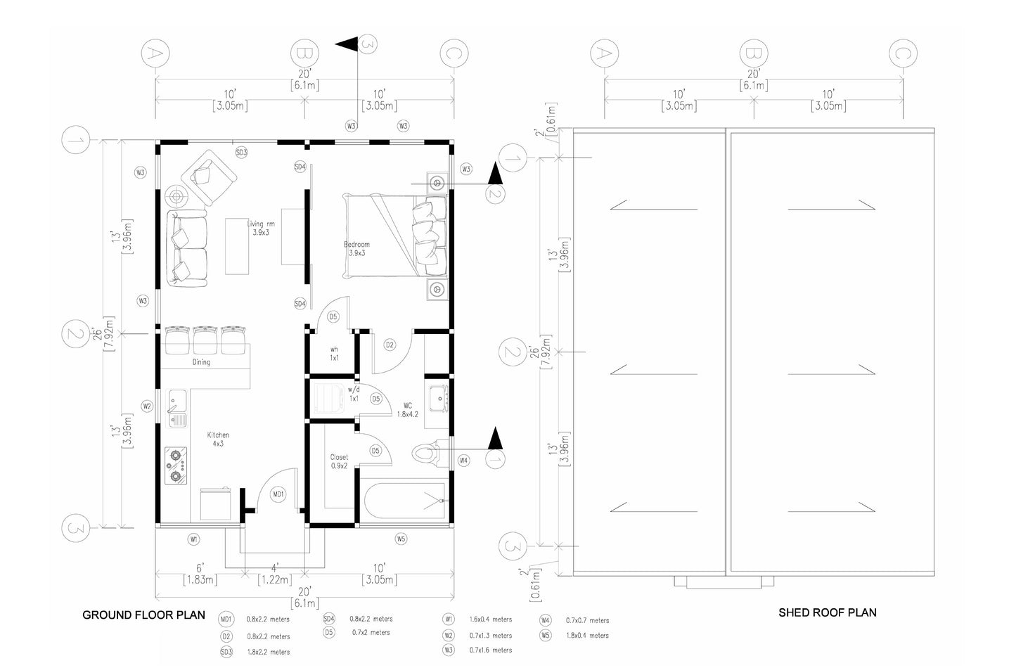 Tiny House Plan 26x20-520 Sqft Cabin Cottage Layout Blueprint Small Home Design