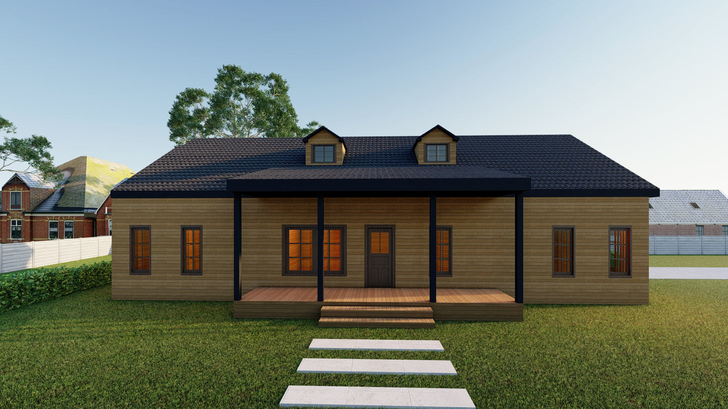 Tiny Home Build Plan - Single Story Bungalow, 1068sqft, 2 Bed, 2 Bath, DIY