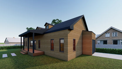 Tiny Home Build Plan - Single Story Bungalow, 1068sqft, 2 Bed, 2 Bath, DIY