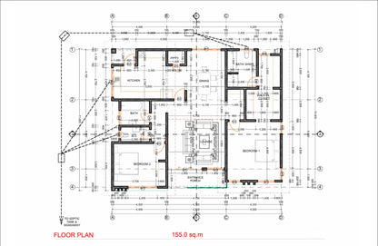 155 sqm Bungalow Plans – 2 Bedrooms, Walk-in Closet, Ensuite, Lounge, Kitchen, Dining, Bath – Plans