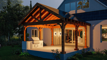 15’x16’ Cedar Canopy DIY Plans – Includes Post Layout, Elevations, 3D Views, Roof Framing