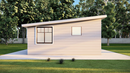 16x16' Studio Tiny Home Shed Building Plans with Floor Plan, Electrical, Elevations, Roof & Foundation Plan, and Construction Details