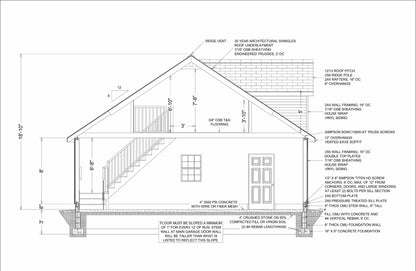 28x42’ 3-Car Garage Workshop Plans with Attic - Floor Plan, Sections, Elevations & Construction Notes