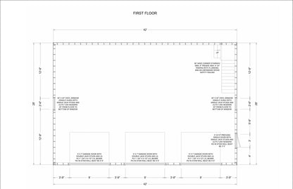 28x42’ 3-Car Garage Workshop Plans with Attic - Floor Plan, Sections, Elevations & Construction Notes