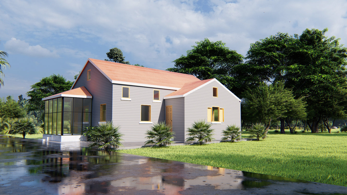 31x34 Tiny Home Plans - 2 Bedroom, Single Story, 956 sqft House Blueprint Package
