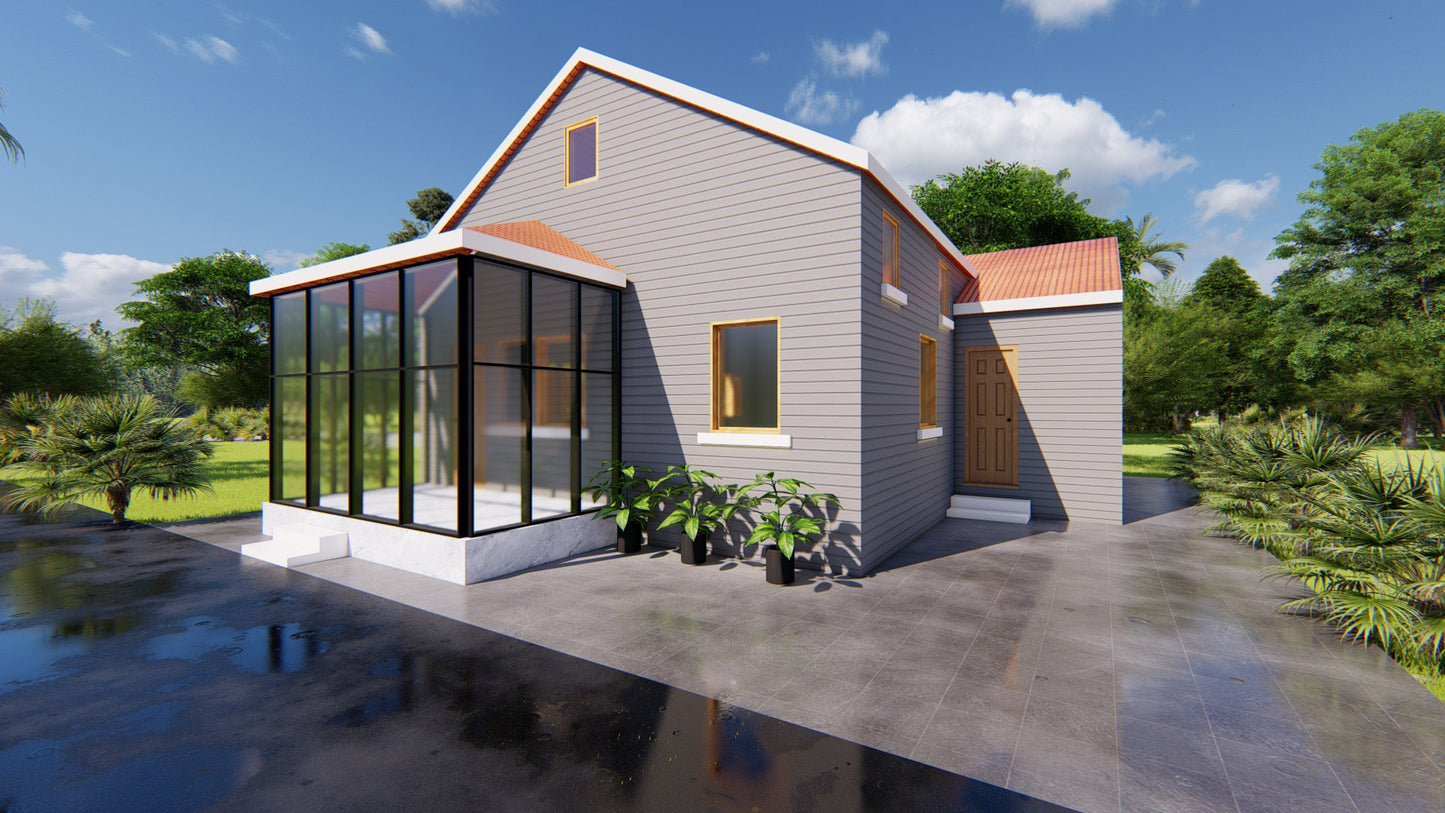 31x34 Tiny Home Plans - 2 Bedroom, Single Story, 956 sqft House Blueprint Package